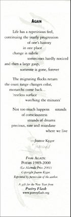 Just Space: Poems 1979–1989. Joanne Kyger. Black Sparrow Press. 1991.