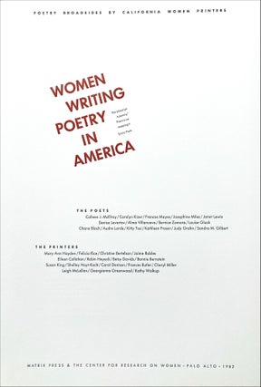 Women Writing Poetry in America: Poetry Broadsides by California Women Printers. Diane Middlebrook, Kathy Walkup. Matrix Press & The Center for Research on Women (Stanford University). 1982.