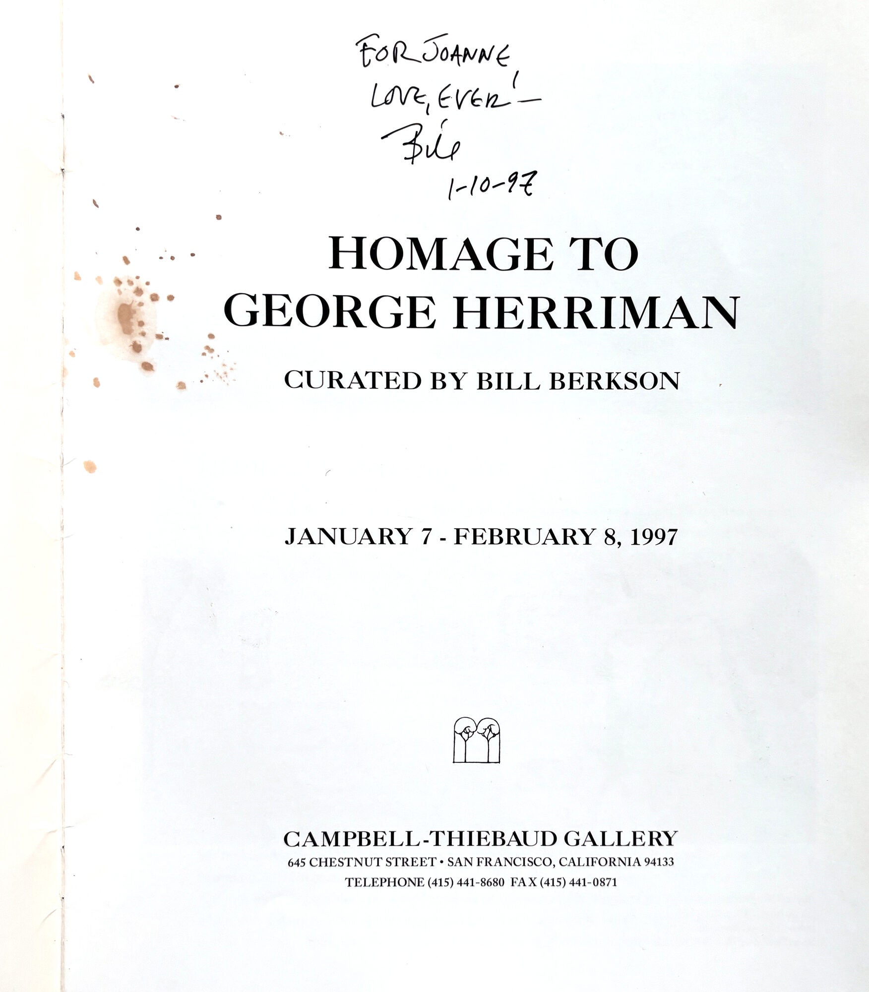 George Herrmain Homage to George Herriman | Bill Berkson, curator