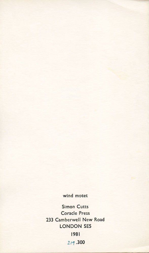Wind Motet. Simon Cutts. Coracle Press. 1981.