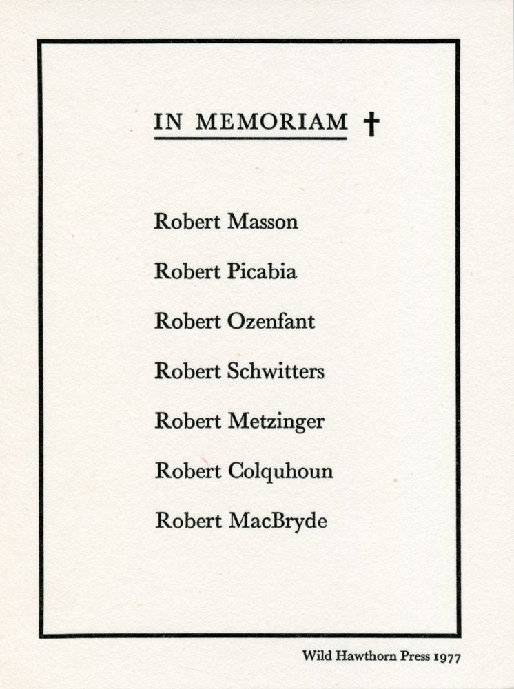In Memoriam ‘The Roberts.’. Ian Hamilton Finlay. Wild Hawthorn Press. 1977.