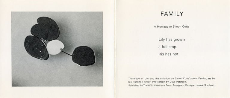 Family: A Homage to Simon Cutts. Ian Hamilton Finlay. Wild Hawthorn Press. [1975].