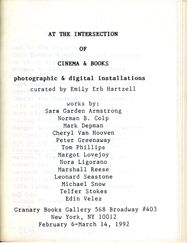 At the Intersection of Cinema and Books. Emily Erb Hartzell. Granary Books. 1992.