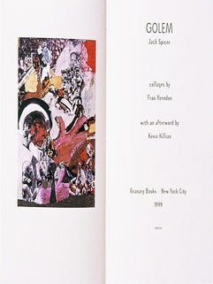 Golem. Jack Spicer, Fran Herndon. Granary Books. 1999.